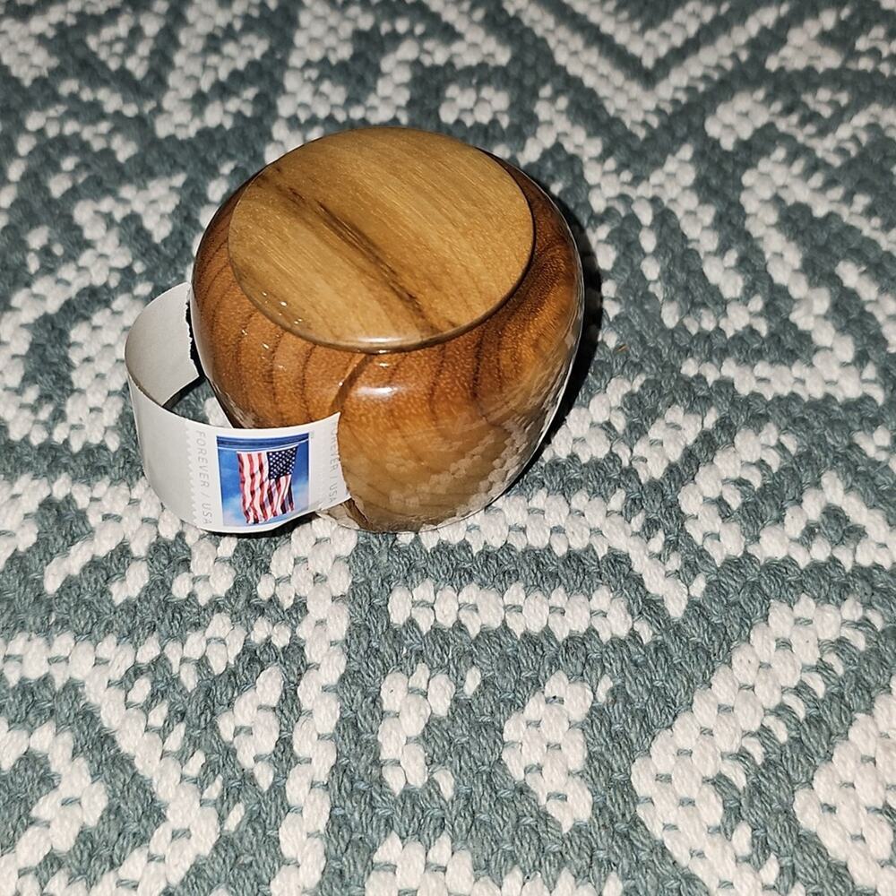 Vintage MCM 60s The Wooden Nickel Myrtle Wood Stamp Holder Dispenser EUC